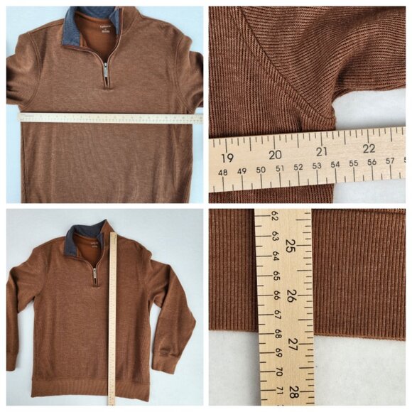 Van Heusen Men's Quarter Zip Pullover Shirt Size M Brown - Excellent Condition - Picture 7 of 8